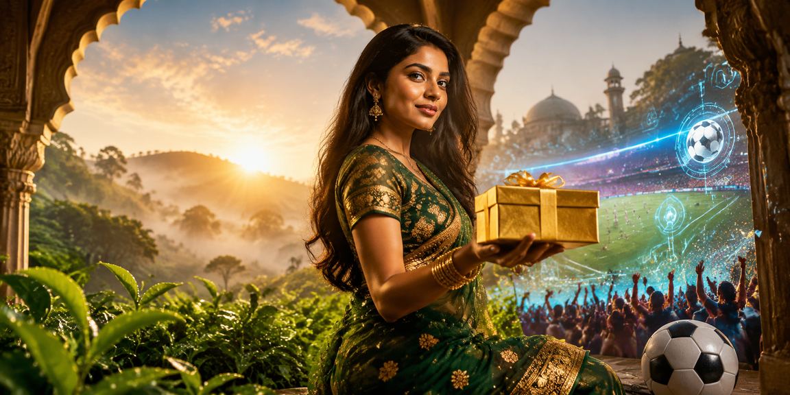 সিলেটের সবুজ চা বাগানের পটভূমিতে ফুটবল বেটিং কৌশলের দৃশ্য